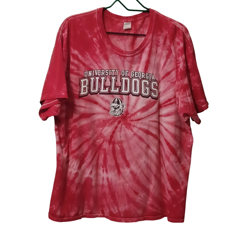 Hanes University of Georgia Bulldogs Tie Dye T-Shirt Mens 2XL Red White UGA Tee‎